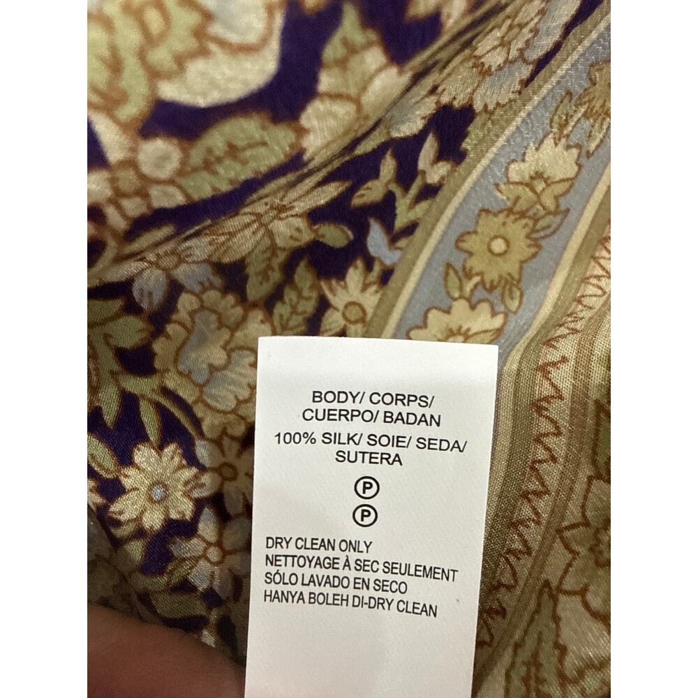 Lucky Brand 100% Silk Tassel Tie Floral Boho Blouse NWT Size Small Beige Top - Picture 9 of 10